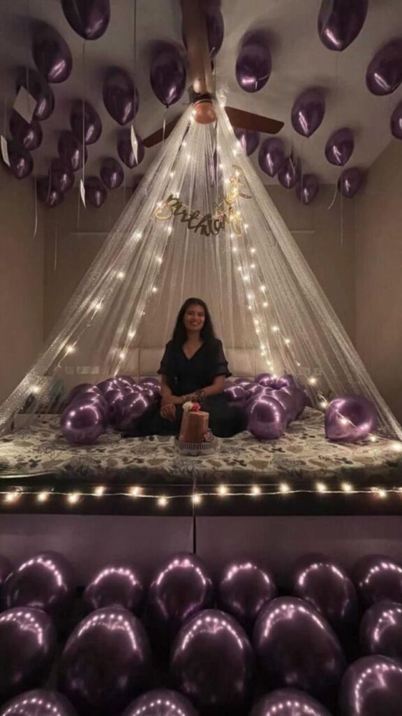 surprise birthday tent decoration at home for girlfriend and wife