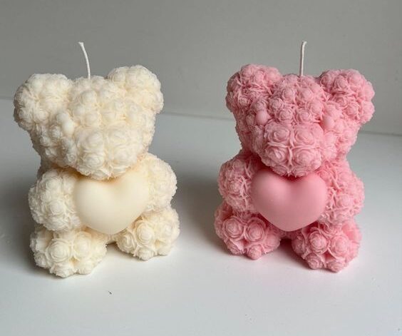 Rose Teddy Bear Candles, Rose Candles, Home Decor, Rose Bear Candles, Perfect Gift for Bear Lover teddy bear candles for candle light dinner